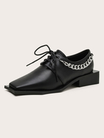 Damen Stilvolle Oxfords Chic Square Toe PU Leder Schwarz Lederschuhe