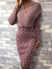 Damen Strickkleid Cameo Brown Bequemes Polyester Langarm V-Ausschnitt Pullover Bodycon Midi Kleid