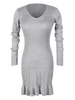 Damen Strickkleid Grau Charmant Plissee Langarm Bodycon Sweater Kleid