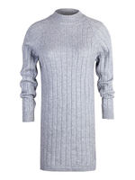 Damen Strickkleid Grau Elegant Split Front Polyester Langarm Jewel Neck Sweater Kleid