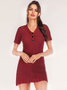 Damen Strickkleid V-Ausschnitt Schöne Knöpfe Kurze Ärmel V-Ausschnitt Midikleid