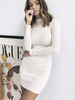 Damen Sweater Kleid Bodycon Kleider White Stand Collar Backless Casual Langarm Pullover Bleistiftkleid