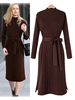 Damen Sweater Kleid Etuikleider Langarm Classic Jewel Neck Schwarze Pullover Tunika Kleid mit Gürtel