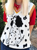 Damen Sweater Weste White Animal Print V-Ausschnitt Ärmellose Acrylpullover