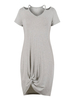 Damen T-Shirt Kleider Hellgrau Polyester Kurzarm V-Ausschnitt Knielang Asymmetrisches Sommerkleid