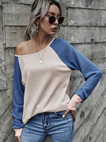 Damen T-Shirt Light Apricot Langarm Jewel Neck Two Tone Langarm Casual Bluse