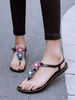 Damen Tanga Sandalen Flache Schuhe für Strand mit Blumen