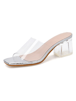 Damen Transparent Pantoletten Klar Sandalen Karree Blockabsatz Sommer Schuhe