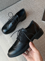 Damen Trendy Oxfords Casual Runde Zehen Low Puppy Heel Rindsleder Casual Lederschuhe