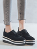 Damen Trendy Oxfords Chic Round Toe Wildleder Leder Schwarze Schuhe