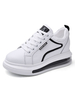Damen Turnschuhe Schwarz PU Leder Runde Zehen Farbblock Schnüren Flache Sportschuhe