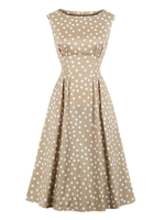 Damen Vintage Kleid 1950er Jahre Aprikose Polka Dot Ärmelloses Polyester Rockabilly Kleid