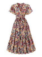 Damen Vintage Kleid 1950er Jahre Kurzarm Polyester Polyester Knielang Blumendruck Bodycon Rockabilly Kleid