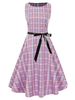 Damen Vintage Kleid 1950er Jahre Pink Christmas Pattern Ärmelloses Rockabilly Kleid