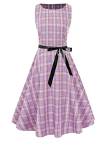 Damen Vintage Kleid 1950er Jahre Pink Christmas Pattern Ärmelloses Rockabilly Kleid