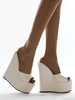 Damen Wedge Sandalen Charmante PU Leder Peep Toe Slip-On Aprikose Wedge Heel Mules