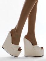 Damen Wedge Sandalen Charmante PU Leder Peep Toe Slip-On Aprikose Wedge Heel Mules