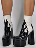 Damen weiße sexy High Heel Stiefel runde Zehen Reißverschluss Artwork Chunky Heel über dem Knie Patent Stiefel