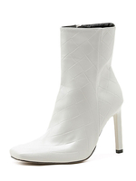 Damen weiße Stiefel Leder geometrisches Muster Square Toe Stiletto Martin Stiefel