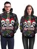Damen Weihnachts Hoodie Schwarz Langarm Weihnachtsmuster Kordelzug Polyester Hooded Sweatshirt