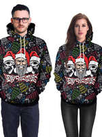 Damen Weihnachts Hoodie Schwarz Langarm Weihnachtsmuster Kordelzug Polyester Hooded Sweatshirt