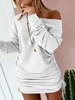 Damen White Bodycon Kleider Lange Ärmel Schnüren Sexy Scoop Neck Kordelzug Slim Fit Kleid Etuikleid