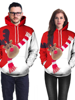 Damen White Christmas Hoodie Langarm Color Block Kordelzug Polyester Hooded Sweatshirt