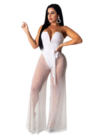 Damen White Polka Dot Trägerloser Ärmelloser Schnür-Polyester-Sommeranzug zum Schnüren