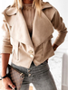 Damen Wildleder Jacken Umlegekragen Langarm-Front-Button Kurze Jacke
