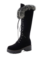 Damen Winter Mitte Kalb Stiefel schwarz schnüren Runde Kappe 2 "Blockabsatz Stiefel mit Kunstpelz