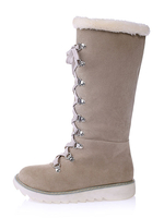 Damen Winter Stiefel Wildleder Ecru Weiße runde Spitze schnüren sich flache Stiefel