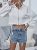 Damen Winterjacke Weiß Kapuze Langarm Sweatshirt mit Reißverschluss