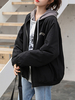 Damen Winterjacken Schwarze Kapuze Langarm Bestickte Kurzjacke