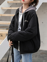 Damen Winterjacken Schwarze Kapuze Langarm Bestickte Kurzjacke
