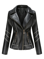 Damen Winterjacken Schwarzer Turndown-Kragen Langarm-Reißverschluss Detail Kurze Jacke