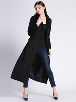 Damen Wollmantel schwarz Double Breasted Turndown Kragen Slim Fit Mantel
