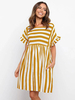 Damen Yellow Shift Kleider Jewel Neck Rüschen Polyester Oversized Stripes Tube Dress