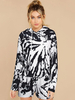 Damen Zweiteiler Sets Black Cotton Blend Kapuze Tie Dye Kordelzug Langarm Langarm Casual Outfit