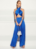 Damen Zweiteiler Sets Blaues Polyester Ärmelloses Schnüren Ärmelloses Neckholder Neckiges Sommer-Jumpsuit-Outfit