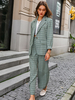 Damen Zweiteiler Sets Grüne Polyester Lange Schlaghose Turndown Kragen Plaid Langarm Lässig Top Outfit