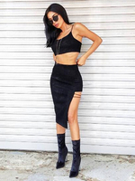 Damen Zweiteiler Sets Schwarze Baumwolle Sommer Ärmelloses asymmetrisches lässiges Top-Outfit