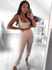 Damen zweiteilige Sets Fleisch Farbe Tapered Fit Hose Polyester Square Neck Ärmelloses Casual Top Outfit