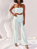 Damen zweiteilige Sets Helles Himmelblau Polyester Casual Top Sommer ärmelloses Outfit