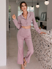 Damen zweiteilige Sets Rosa Polyester lange ausgestellte Hosen Turndown-Kragen lange Ärmel Casual Top Outfit