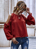 Damenbluse Burgunder Polyester Jewel Neck Long Sleeves Casual Tops