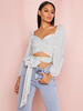 Damenbluse Weiß Asymmetrisch V-Ausschnitt Schwarz Tupfen Lässig Langarm Polyester Tops