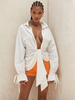 Damenbluse Weiß Langarm Polyester Turndown Kragen Schnürhemd Sexy Tops