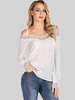 Damenbluse Weiße Polyesterbänder Hals Offene Schulter Spitze Lange Ärmel Casual Tops