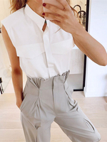 Damenbluse Weißer Polyester-Stehkragen Lässige ärmellose Oberteile