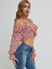 Damenhemd Frou Polyester Trägerloses Böhmisches Blumendruck Langarm Top Shalter Shirt